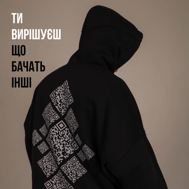 Худи Dido черное со сменным QR-кодом в стиле орнамента вышивки оверсайз (376265) - изображение 4