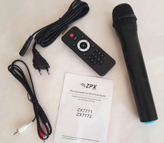 Портативна акустика ZPX-7772 350 Вт з мікрофоном, USB/FM/Bluetooth, LED-підсвітка, пульт управління на коліщатках, чорна - изображение 3