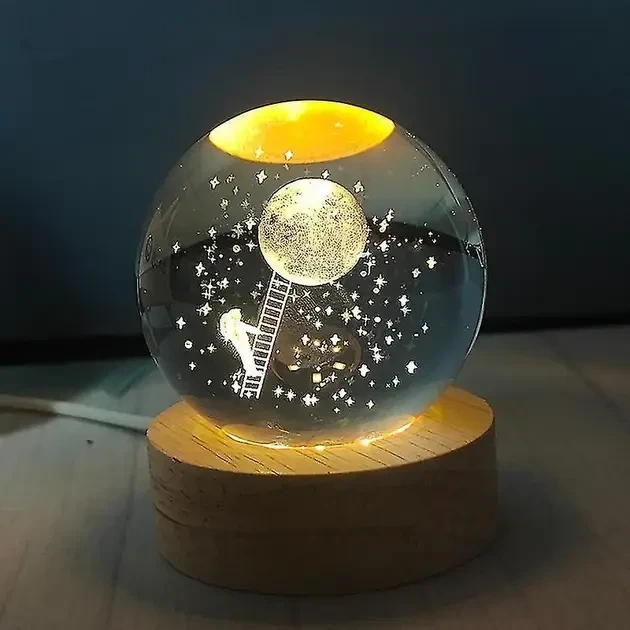 Декоративна 3D-нічник кришталева куля "Висадка космонавта на Місяць" для дітей з LED-підсвіткою 9321 - зображення 2