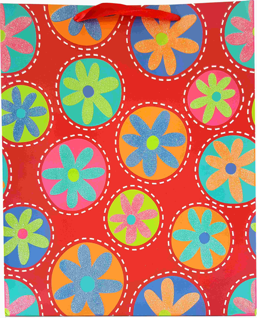 Zestaw torebek prezentowych Jupiter brokatowa w kwiatki 32 x 26 x 5 cm 12 szt (5907489004343) - obraz 2