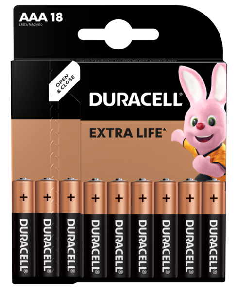 Щелочные батарейки Duracell AAA (LR03) MN2400 18 шт family pack (5000394107557) - Фото 1 Щелочные батарейки Duracell AAA (LR03) MN2400 18 шт family pack (5000394107557) - изображение 1