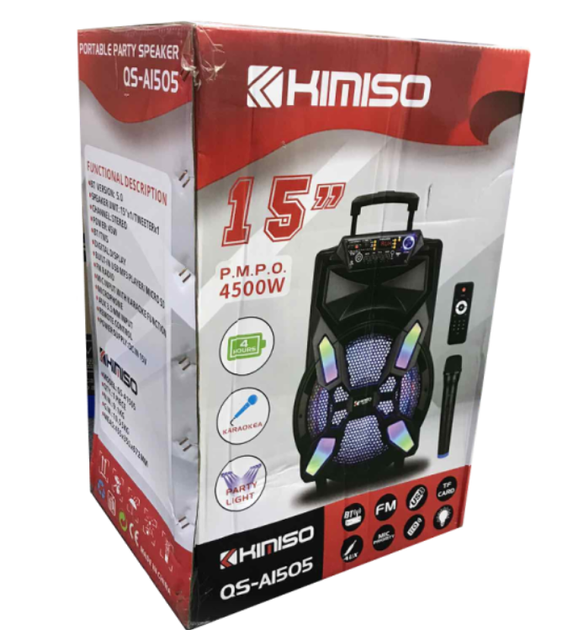 Колонка-валіза KIMISO QS-1505 15 дюймів, автономна робота до 5 годин, портативна акустика 63×28 см - зображення 4