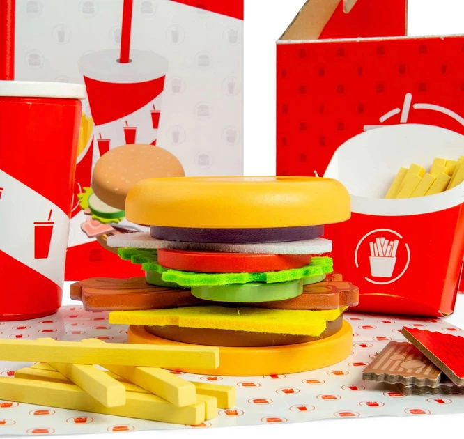 Zestaw do zabawy Bigjigs Toys Burger i frytki 48 elementów 37024 (0691621850244) - obraz 6