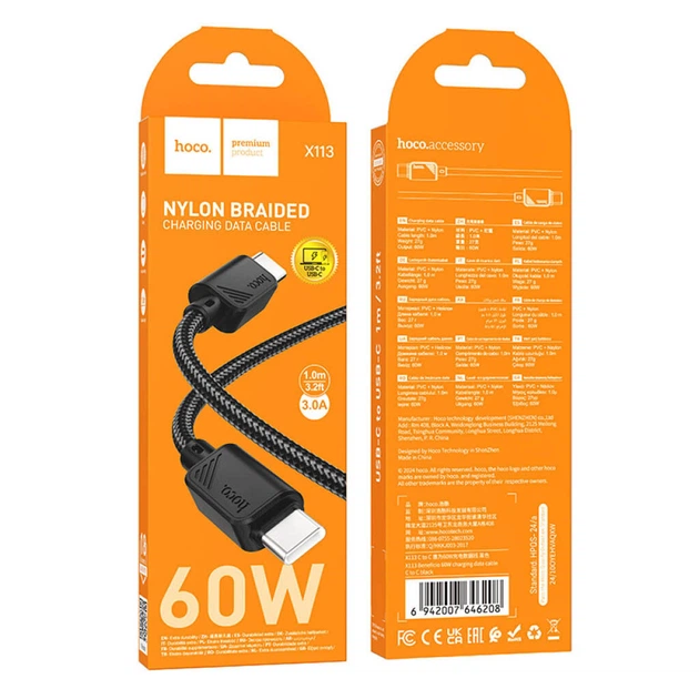 USB кабель Hoco X113 Beneficio, Type-C, 1.0 м., Чорний - 569992 - зображення 5