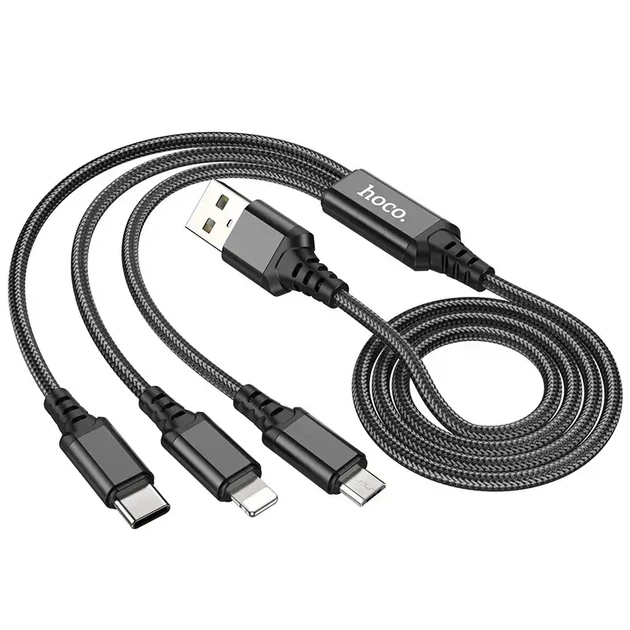Кабель HOCO X76 3in1 USB to Lightning-Micro-Type-C 1м Black - Фото 1 Кабель HOCO X76 3in1 USB to Lightning-Micro-Type-C 1м Black - зображення 1