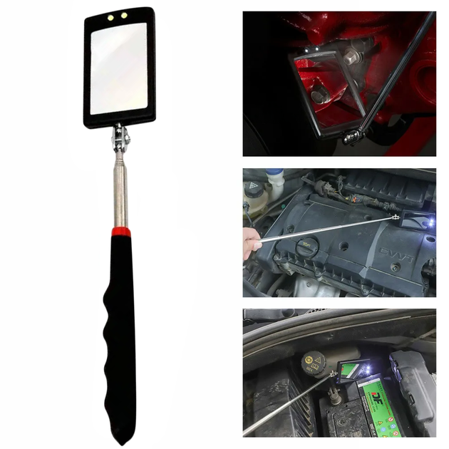 Зеркало телескопическое CoS-24 с LED-подсветкой и поворотной головкой 360° 64×42 мм Black (3_07996) - изображение 2