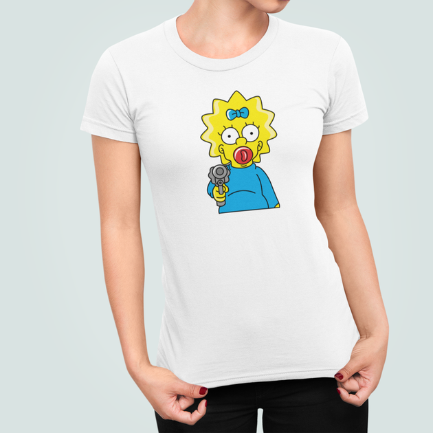 Женская футболка Stedman с принтом Мэгги Симпсон Maggie Simpson Руки вверх Белый M - Фото 1 Женская футболка Stedman с принтом Мэгги Симпсон Maggie Simpson Руки вверх Белый M - изображение 1