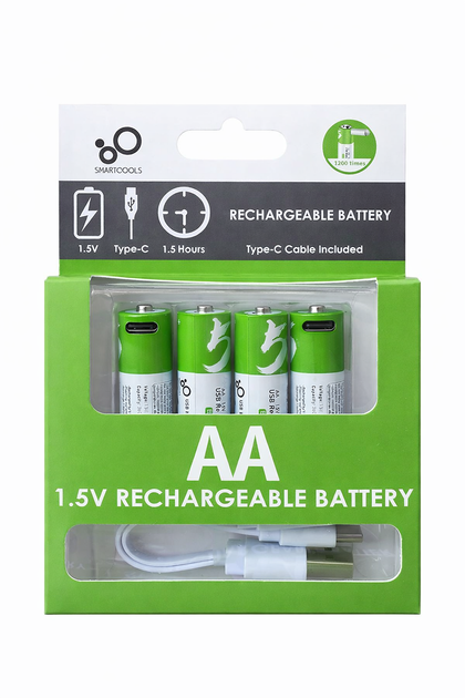 Батарейки аккумуляторные Smartoools AА с разъемом Type-C 1,5V 2600Wh 4 шт. - Фото 1 Батарейки аккумуляторные Smartoools AА с разъемом Type-C 1,5V 2600Wh 4 шт. - изображение 1