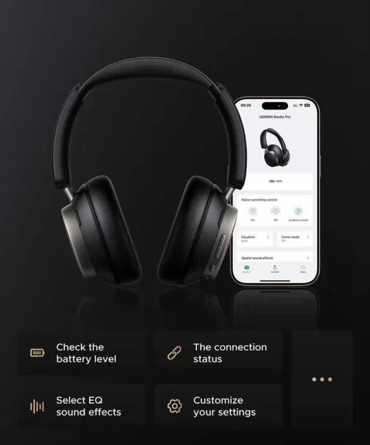 Бездротові навушники Ugreen Studio Pro (HP206) — Hi-Res Audio, LDAC, ANC 48 дБ, до 120 годин (White) - Фото 7 Бездротові навушники Ugreen Studio Pro (HP206) — Hi-Res Audio, LDAC, ANC 48 дБ, до 120 годин (White) - зображення 7