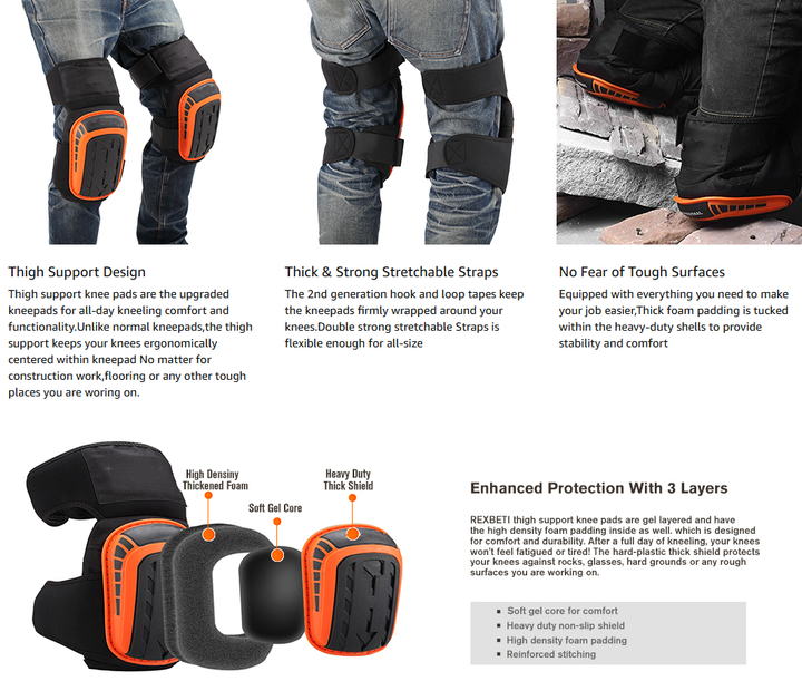 Профессиональные гелевые наколенники Gel Kneepads KP006, Цвет: Черный/Оранжевый - изображение 9
