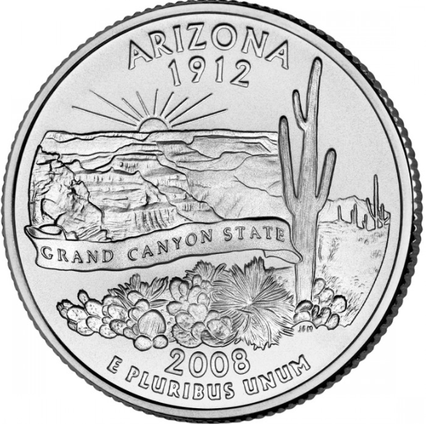 Монета 25 центів (квотер) США 2008 P BU "Штати і території - Аризона". Arizona State (quarter) - изображение 2