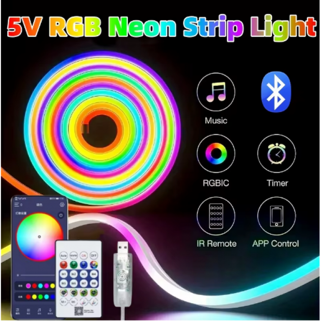 Гнучка неонова стрічка RGB (10м) з Bluetooth та пультом від USB працює через програму Led Lamp - Фото 1 Гнучка неонова стрічка RGB (10м) з Bluetooth та пультом від USB працює через програму Led Lamp - зображення 1
