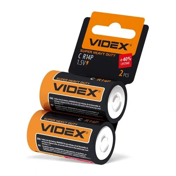 Батарейка C (R14), солевая, Videx Excellent!, 2 шт, 1.5V, Shrink (R14P/C 2pcs SHRINK CARD) - Фото 1 Батарейка C (R14), солевая, Videx Excellent!, 2 шт, 1.5V, Shrink (R14P/C 2pcs SHRINK CARD) - изображение 1
