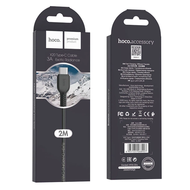 USB кабель Hoco X20 Flash, Type-C, 2.0 м., Черный - 202416 - изображение 7