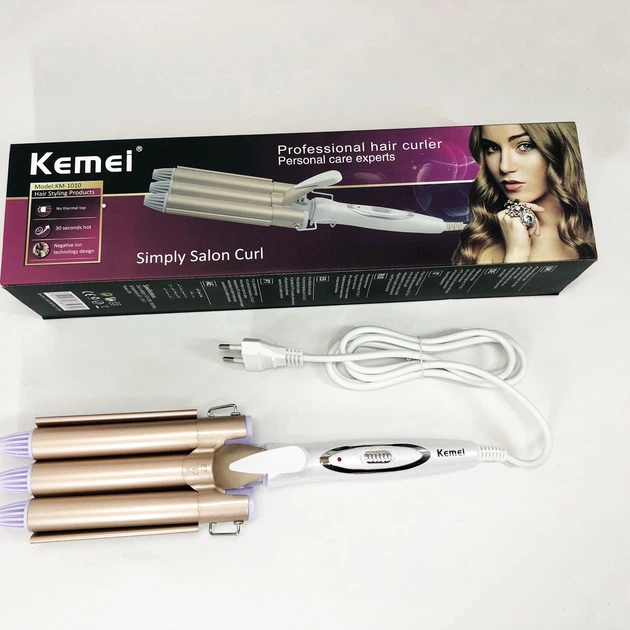 Плойка для волосся професійна Kemei KM-1010 потрійна для створення локонів з турмаліновим покриттям - зображення 3