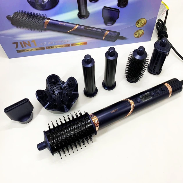 Фен-стайлер для волос 7в1 VGR V-477 DARK Blue Professional 1400 Вт 7 насадок - изображение 5