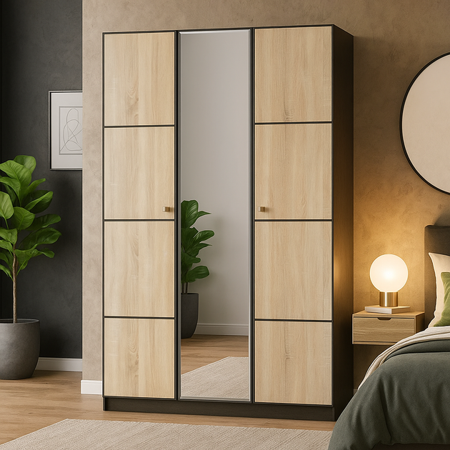 Шкаф 3Д с зеркалом распашной Fantaziya Mebel Service Венге темный + Дуб самоа 135х56х216 см - Фото 2 Шкаф 3Д с зеркалом распашной Fantaziya Mebel Service Венге темный + Дуб самоа 135х56х216 см - изображение 2