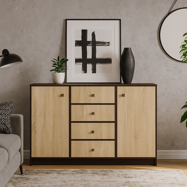 Комод 2Д+4Ш Fantaziya Mebel Service Венге + Дуб самоа 125х44х83 см - Фото 3 Комод 2Д+4Ш Fantaziya Mebel Service Венге + Дуб самоа 125х44х83 см - изображение 3