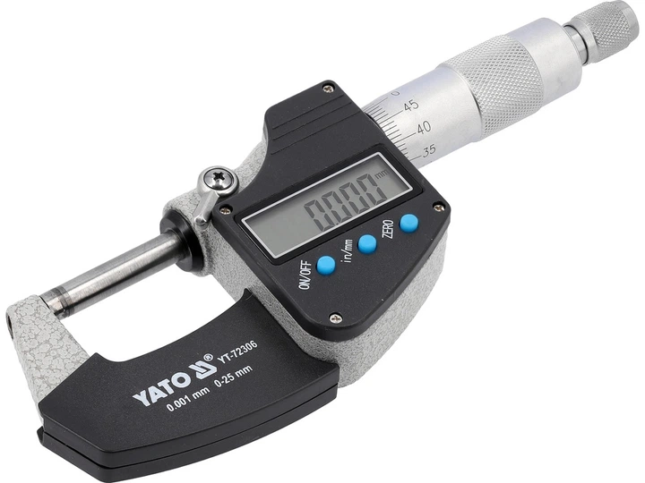 Мікрометр Yato YT-72306 цифровий зовнішній 0–25 мм / 0.001 мм (5906083122347) - зображення 3