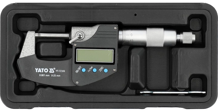 Мікрометр Yato YT-72306 цифровий зовнішній 0–25 мм / 0.001 мм (5906083122347) - зображення 4