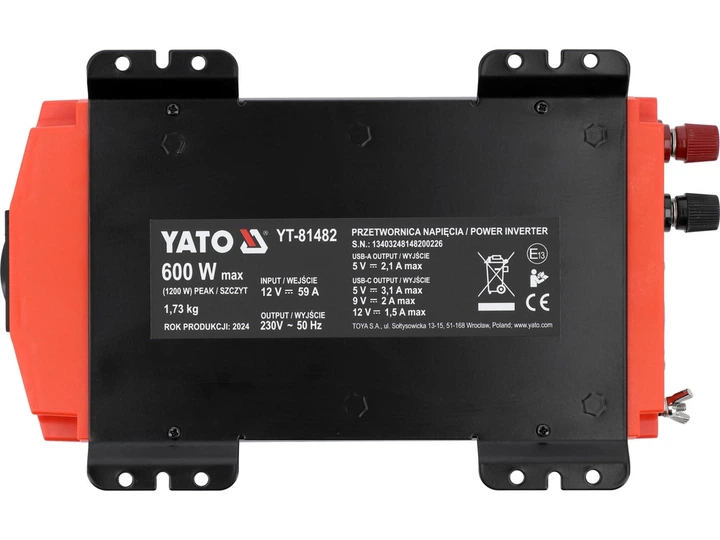 Przetwornica napięcia YATO 12/230V 600 W (YT-81482) - obraz 5