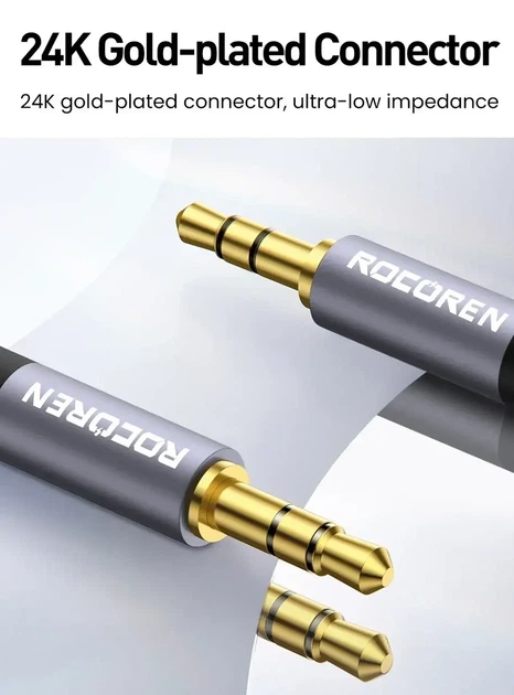 Аудио кабель AUX 3.5мм Rocoren разъем папа - папа 5 метров для телефона. наушников. авто. MP3-динамика. ПК - изображение 4