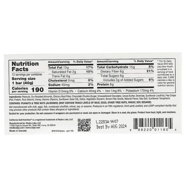 Батончики California GOLD Nutrition, FOODS з арахісом та пластівцями шоколаду (12 батончиків по 40 г кожен) - зображення 2