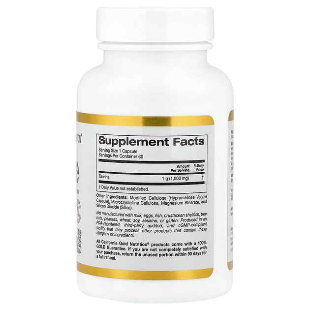 L-Таурин California GOLD Nutrition "L-Taurine" 1000 мг (60 капсул) - изображение 2