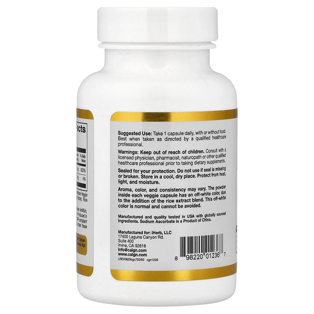 Буферизованный витамин С, California GOLD Nutrition "Buffered Gold C" аскорбат натрия, 750 мг (60 капсул) - Фото 3 Буферизованный витамин С, California GOLD Nutrition "Buffered Gold C" аскорбат натрия, 750 мг (60 капсул) - изображение 3