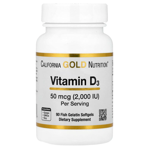 Вітамін D3, California GOLD Nutrition "Vitamin D3" холекальциферол, 2000 МО (90 гельових капсул) - Фото 1 Вітамін D3, California GOLD Nutrition "Vitamin D3" холекальциферол, 2000 МО (90 гельових капсул) - зображення 1