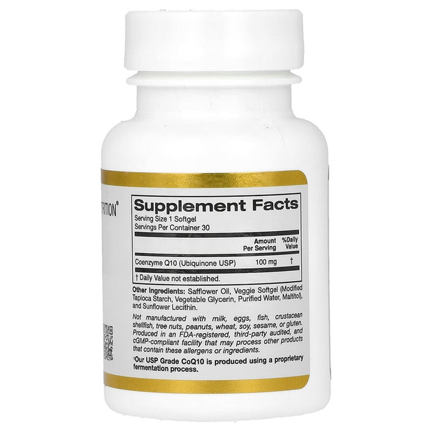 Коензим Q10 California GOLD Nutrition "CoQ10" убіхінон, 100 мг (30 рослинних гелевих капсул) - зображення 2