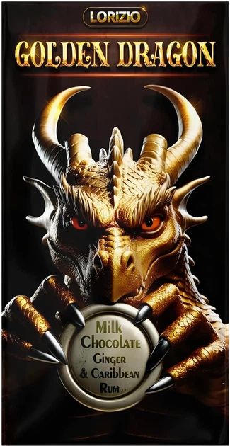 Шоколад молочний Lorizio з родзинками, імбирем та ромом "GOLDEN DRAGON" 100 г - зображення 2