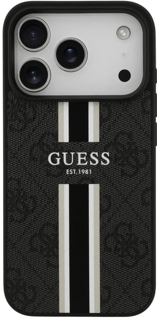 Etui plecki Guess 4G Printed Stripes MagSafe do Apple iPhone 17 Pro Max Black (3666339491390) - obraz 3