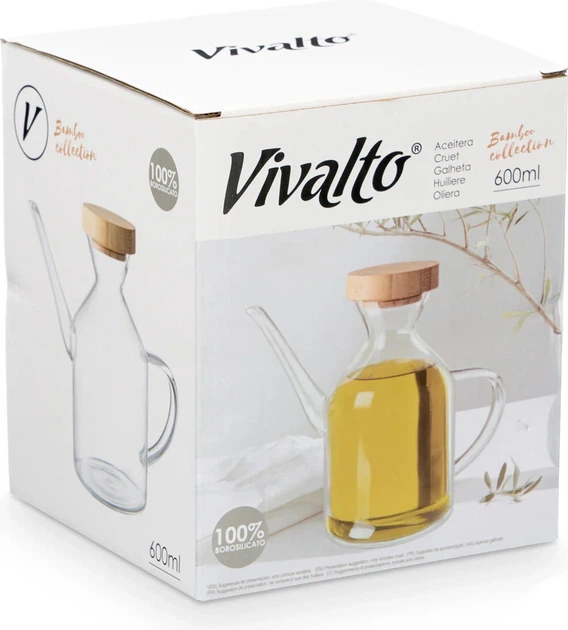 Пляшка для оливкової олії Vivalto Intra з бамбуковою кришкою 600 мл (8430852632579) - зображення 4