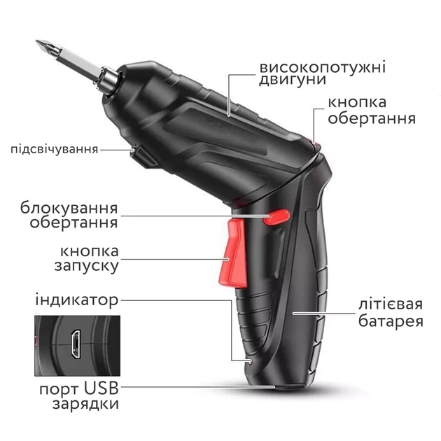 Електрична викрутка трансформер, 48 елементів, міні-шуруповерт - зображення 6