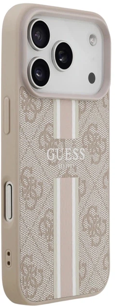 Панель Guess 4G Printed Stripes MagSafe для Apple iPhone 17 Pro Pink (3666339491468) - зображення 4