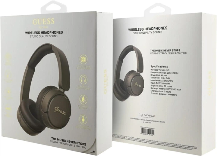 Навушники Guess Metal Logo Script Brown (GUBHV6SCW) - Фото 4 Навушники Guess Metal Logo Script Brown (GUBHV6SCW) - зображення 4