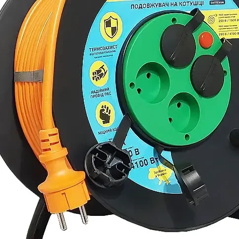 SV-061 IP 44 Удлинитель SVITTEX на катушке с термозащитой 60м 2 * 2.5мм оранжевый 16А 4100Вт - изображение 2