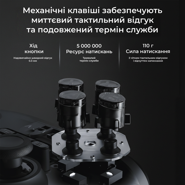 Бездротовий геймпад із зарядною станцією Ajazz GP100S 2.4G/BT/USB Switch/PC/iOS/Android RGB Black (GP100S-B) - Фото 9 Бездротовий геймпад із зарядною станцією Ajazz GP100S 2.4G/BT/USB Switch/PC/iOS/Android RGB Black (GP100S-B) - зображення 9