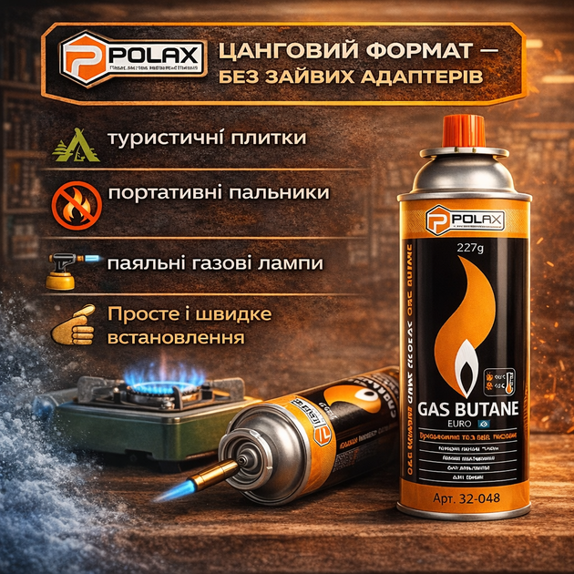 Балон газовий Polax 227г 12шт, всесезонний цанговий газ балончик для портативних плит та пальників, картриджи газові - Фото 4 Балон газовий Polax 227г 12шт, всесезонний цанговий газ балончик для портативних плит та пальників, картриджи газові - зображення 4