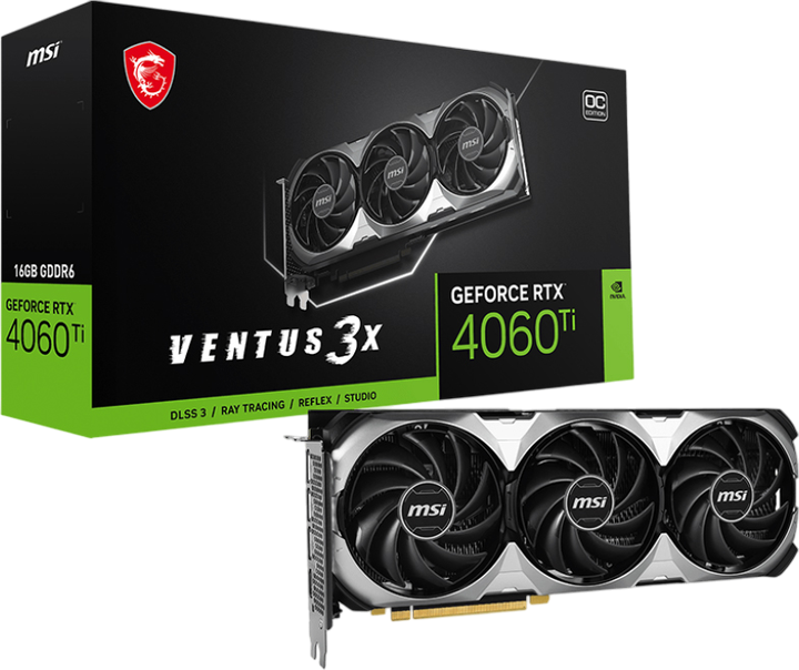 Видеокарта GeForce RTX 4060 Ti 16GB MSI Ventus 3X OC (RTX 4060 Ti VENTUS 3X 16G OC) Б/У - Фото 1 Видеокарта GeForce RTX 4060 Ti 16GB MSI Ventus 3X OC (RTX 4060 Ti VENTUS 3X 16G OC) Б/У - изображение 1