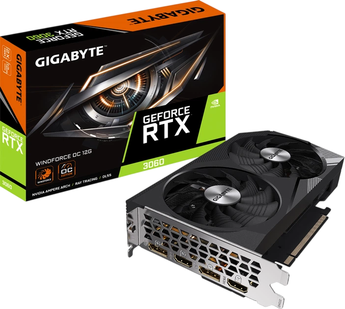 Відеокарта GeForce RTX 3060 12GB Gigabyte WindForce OC (GV-N3060WF2OC-12GD) Б/В - Фото 3 Відеокарта GeForce RTX 3060 12GB Gigabyte WindForce OC (GV-N3060WF2OC-12GD) Б/В - зображення 3