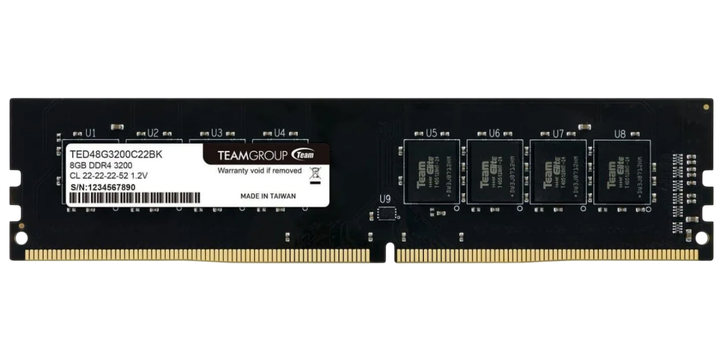 Оперативна пам'ять Team 8GB DDR4 3200MHz (TED48G3200C22BK) Б/В - Фото 1 Оперативна пам'ять Team 8GB DDR4 3200MHz (TED48G3200C22BK) Б/В - изображение 1