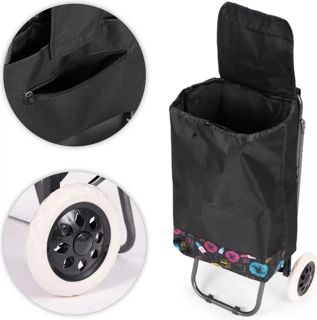 Wózek na zakupy ModernHome by Multistore ze składanym siedzeniem 30 l Czarny (PGJSFC021-BC) - obraz 8