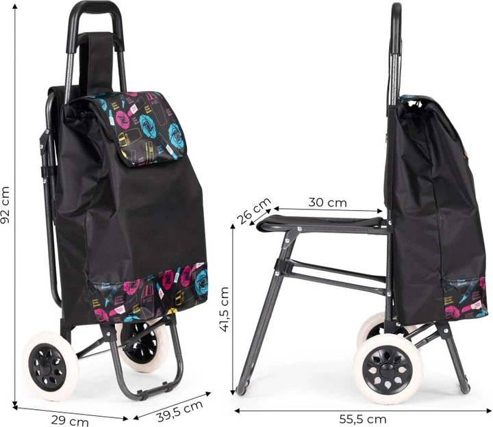 Wózek na zakupy ModernHome by Multistore ze składanym siedzeniem 30 l Czarny (PGJSFC021-BC) - obraz 9