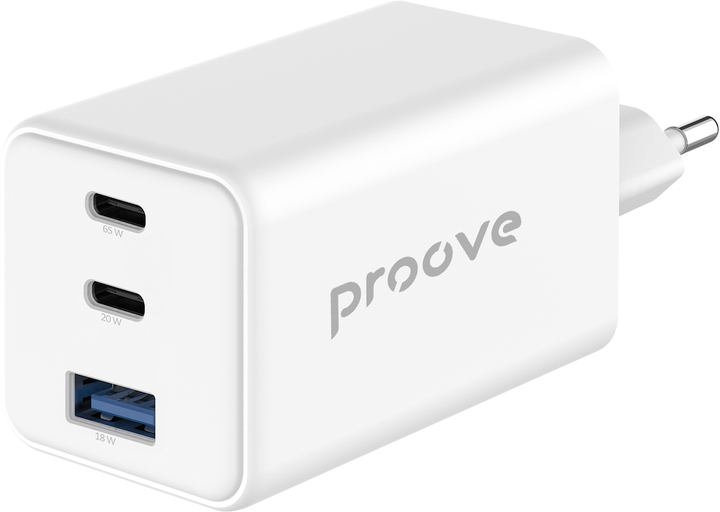 Мережевий зарядний пристрій Proove Pocket GaN 65W (2 x Type-C + USB) White (POCKET GAN 65W USB-C WH) - зображення 3