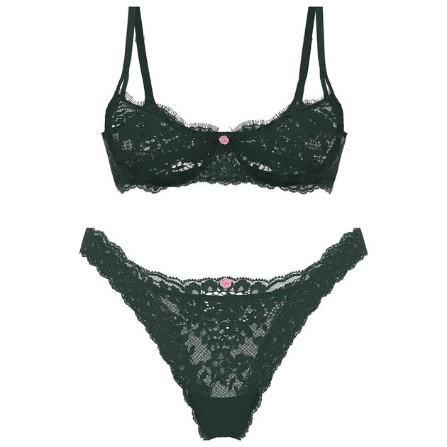 Мереживний комплект білизни Victoria's Secret Бюстгальтер балконет 75C(34C) та Трусики бразиліани з низькою посадкою S Смарагдовий - зображення 6