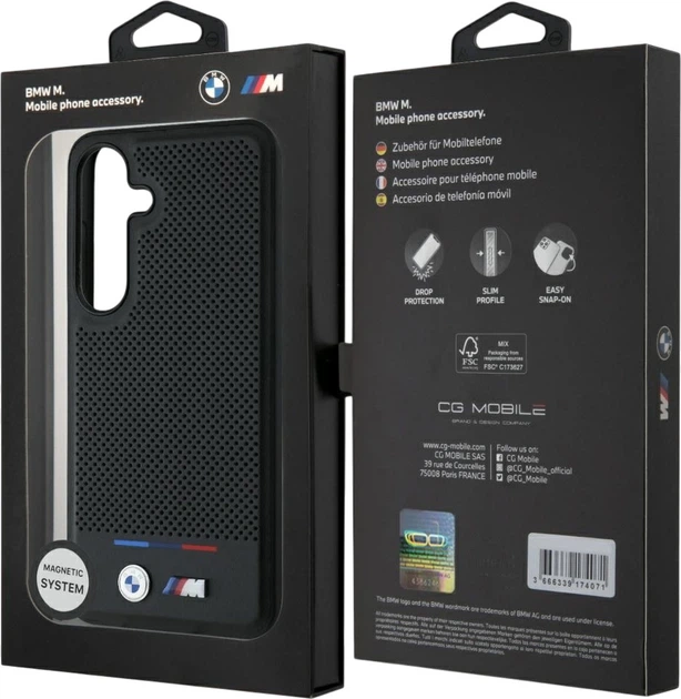 Etui plecki BMW Leather Tricolor Stripe MagSafe do Samsung Galaxy S25+ Black (3666339448806) - obraz 7