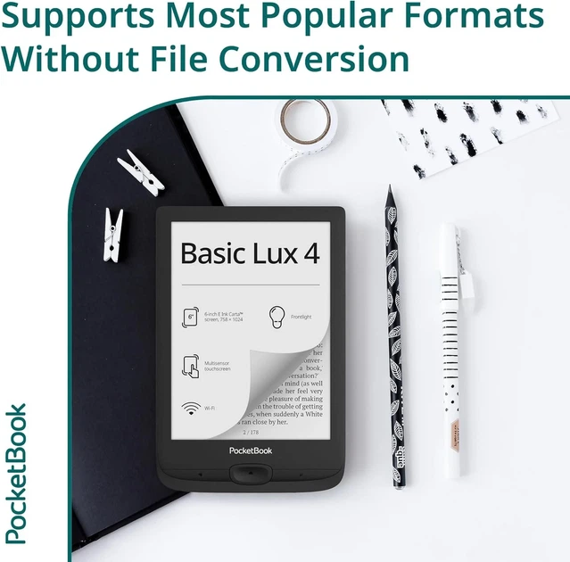 Электронная книга 6" Basic Lux 4 / 8ГБ / Wi-Fi / SD слот / сенсорный E-Ink экран (758 × 1024) / Настраиваемая яркость / Динамики / Черный (PB618-P-WW) Б/В - изображение 5