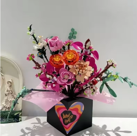 Конструктор Pretty Pink Flower Bouquet Ботанический букет розовый совместимый блочный - изображение 6